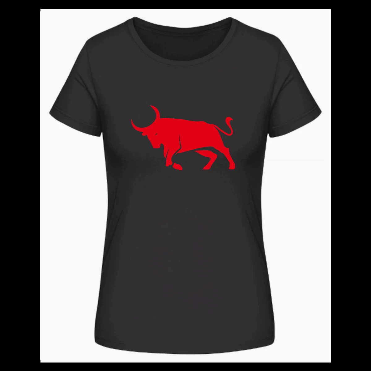 T-shirt femme noir grand taureau rouge